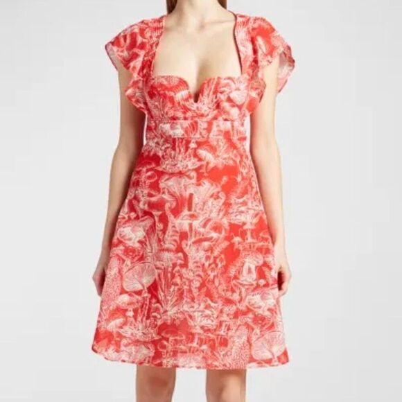 Stella McCartney Mushroom-Print Cap-Sleeve Mini Dress Size 40 (M/8) - Picture 6 of 12